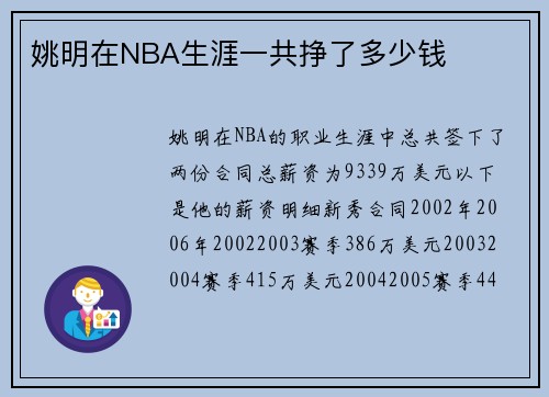 姚明在NBA生涯一共挣了多少钱